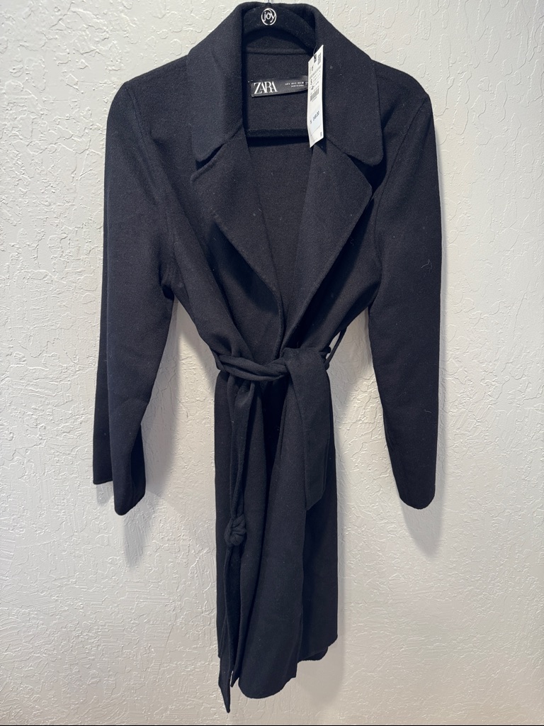 Zara Black Tie-Waist Wrap Coat